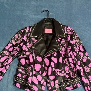 Azalea Wang Pink and Black Studded Leather Jacket